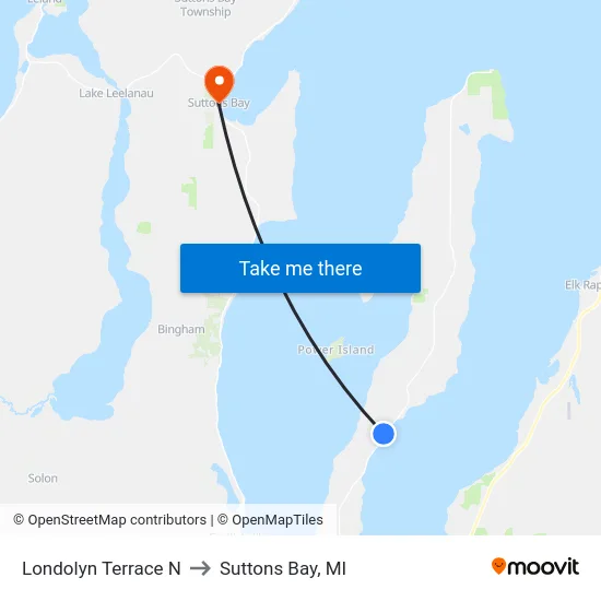 Londolyn Terrace N to Suttons Bay, MI map