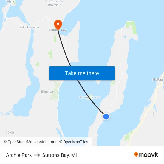 Archie Park to Suttons Bay, MI map