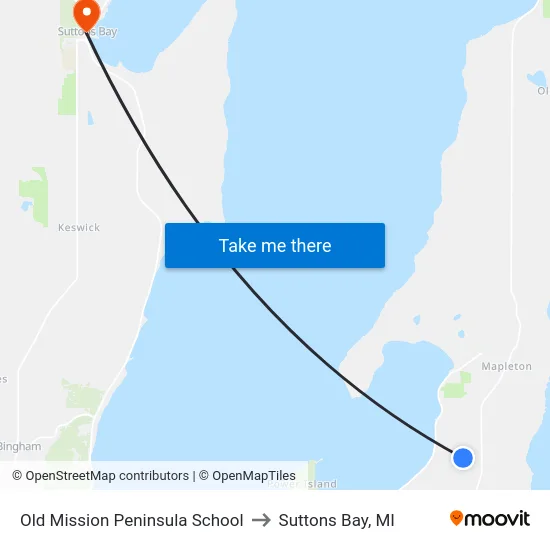 Old Mission Peninsula School to Suttons Bay, MI map