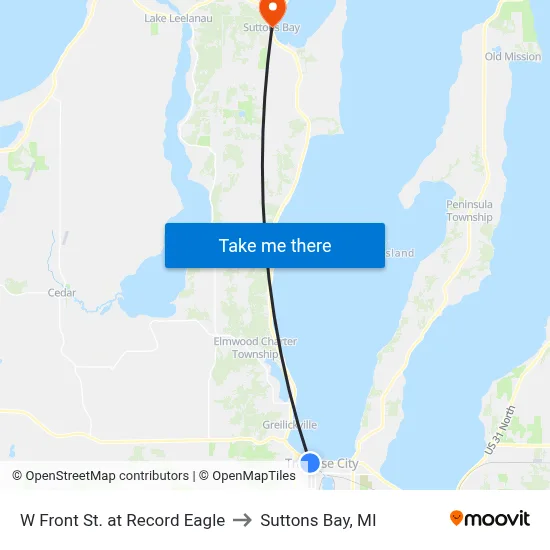W Front St. at Record Eagle to Suttons Bay, MI map