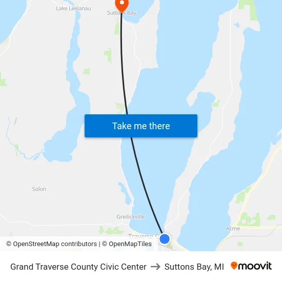 Grand Traverse County Civic Center to Suttons Bay, MI map