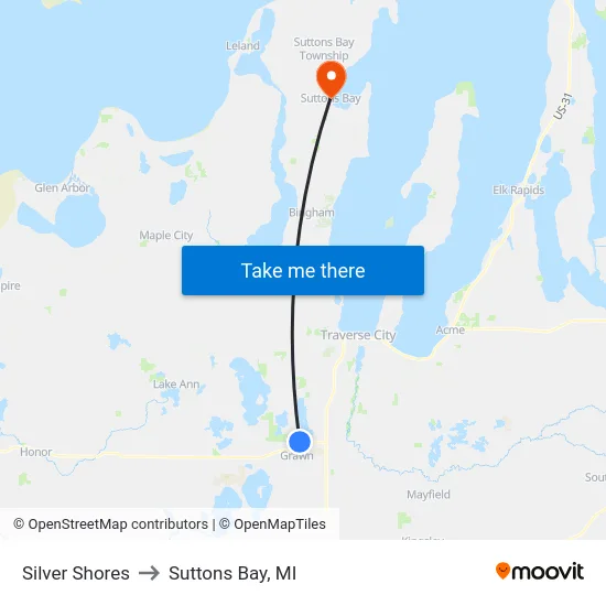 Silver Shores to Suttons Bay, MI map