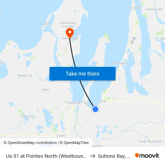Us-31 at Pointes North (Westbound) to Suttons Bay, MI map