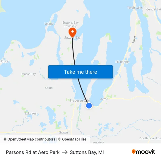 Parsons Rd at Aero Park to Suttons Bay, MI map