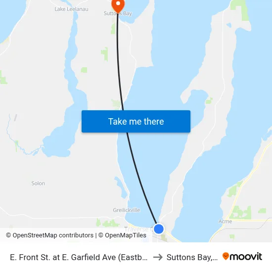 E. Front St. at E. Garfield Ave (Eastbound) to Suttons Bay, MI map
