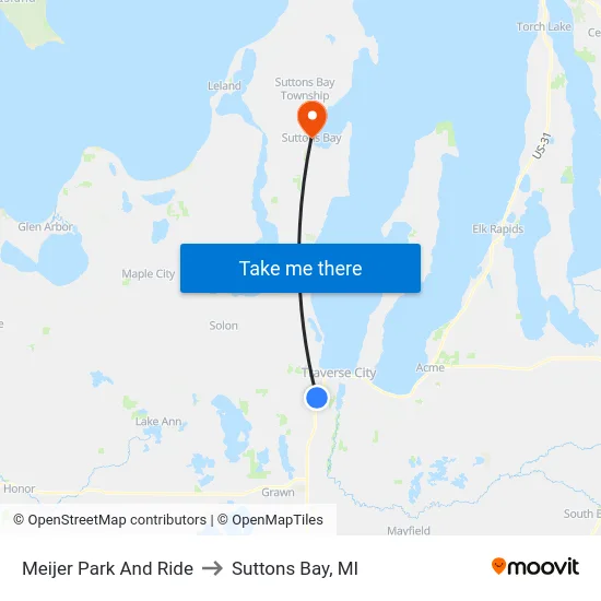 Meijer Park And Ride to Suttons Bay, MI map