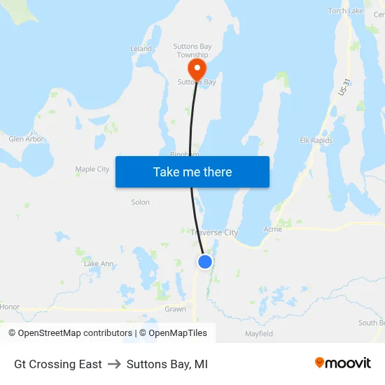 Gt Crossing East to Suttons Bay, MI map