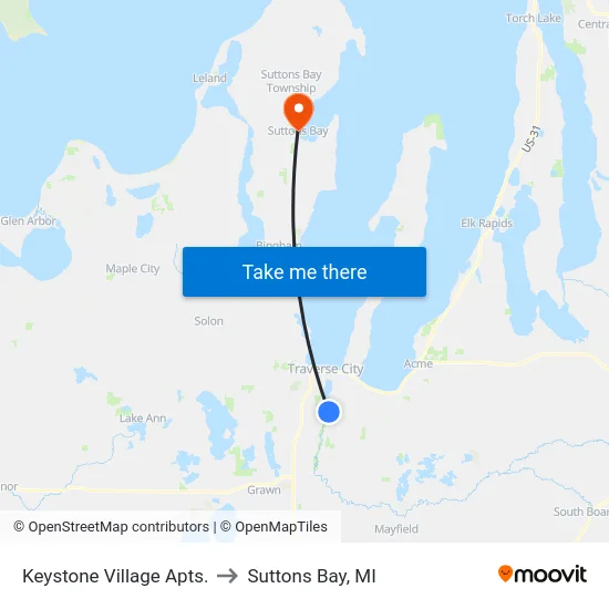 Keystone Village Apts. to Suttons Bay, MI map