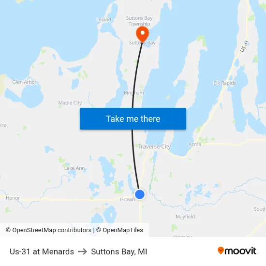 Us-31 at Menards to Suttons Bay, MI map