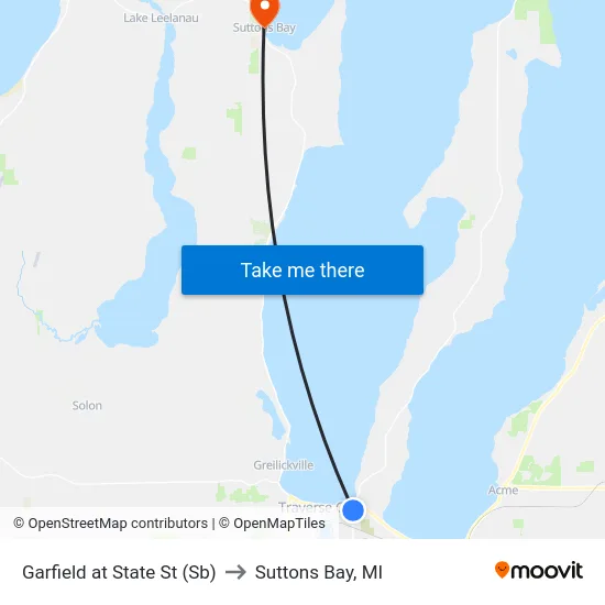 Garfield at State St (Sb) to Suttons Bay, MI map