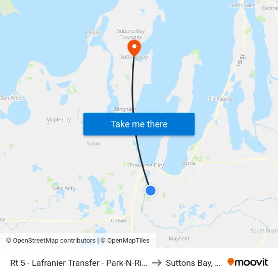 Rt 5 - Lafranier Transfer - Park-N-Ride to Suttons Bay, MI map