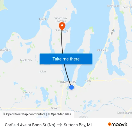 Garfield Ave at Boon St (Nb) to Suttons Bay, MI map