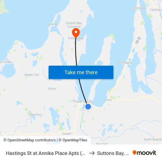 Hastings St at Annika Place Apts (Nb) to Suttons Bay, MI map