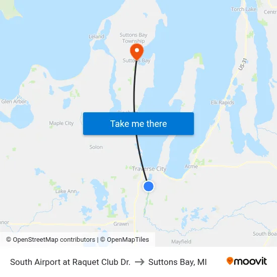 South Airport at Raquet Club Dr. to Suttons Bay, MI map