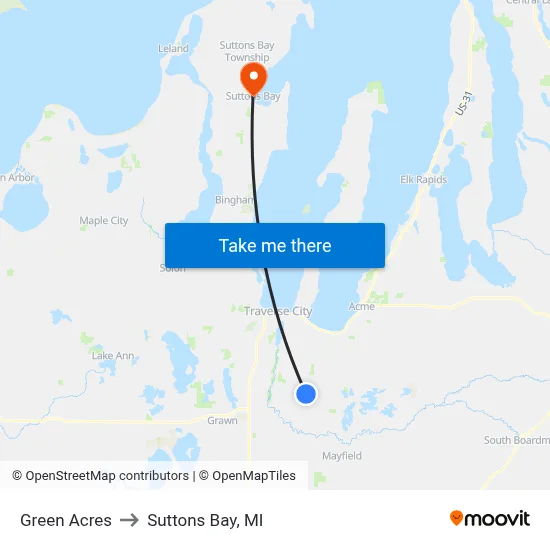Green Acres to Suttons Bay, MI map