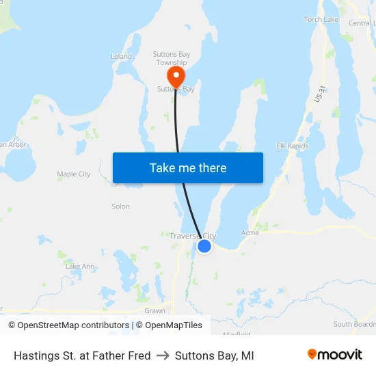 Hastings St. at Father Fred to Suttons Bay, MI map