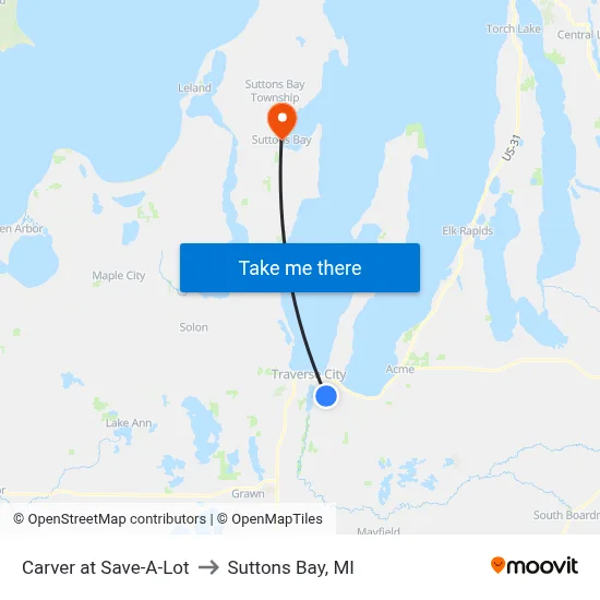 Carver at Save-A-Lot to Suttons Bay, MI map
