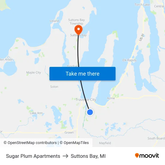 Sugar Plum Apartments to Suttons Bay, MI map