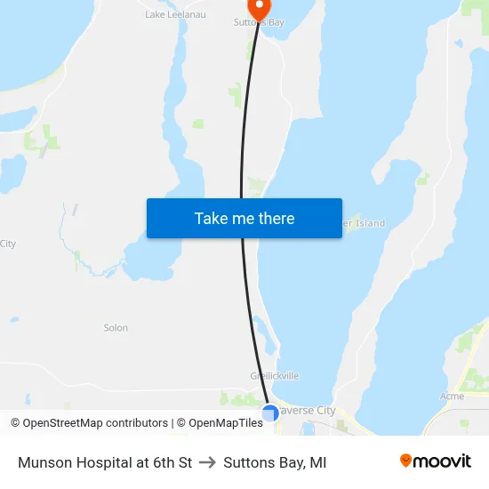 Munson Hospital at 6th St to Suttons Bay, MI map