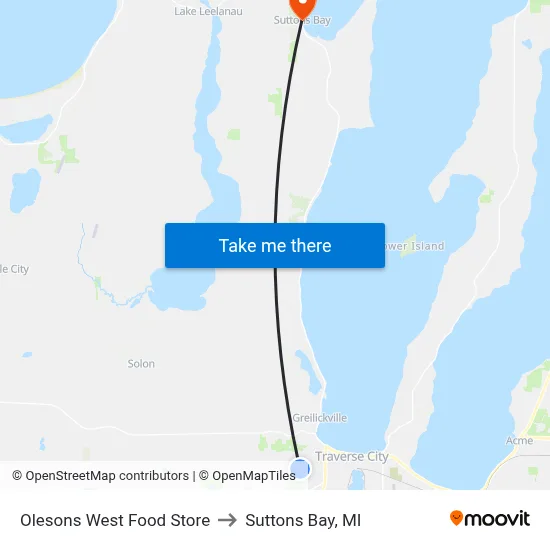 Olesons West Food Store to Suttons Bay, MI map