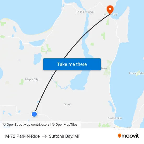 M-72 Park-N-Ride to Suttons Bay, MI map