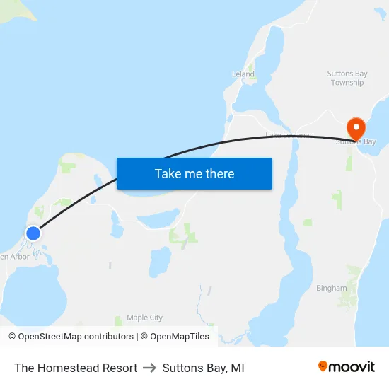 The Homestead Resort to Suttons Bay, MI map