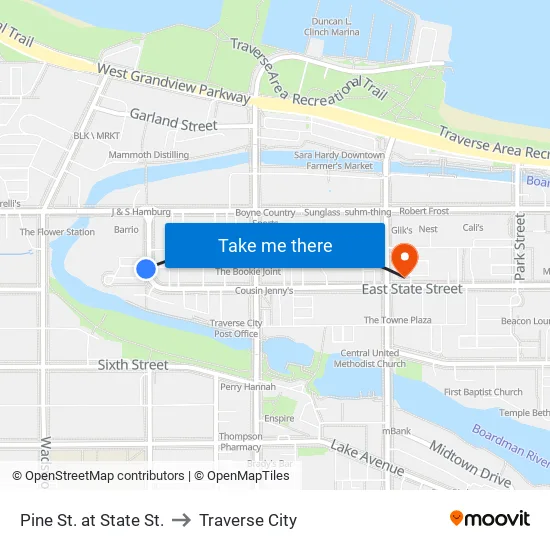 Pine St. at State St. to Traverse City map