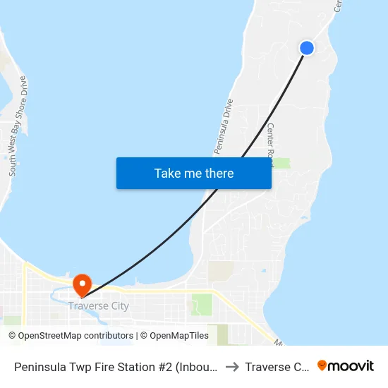 Peninsula Twp Fire Station #2 (Inbound) to Traverse City map
