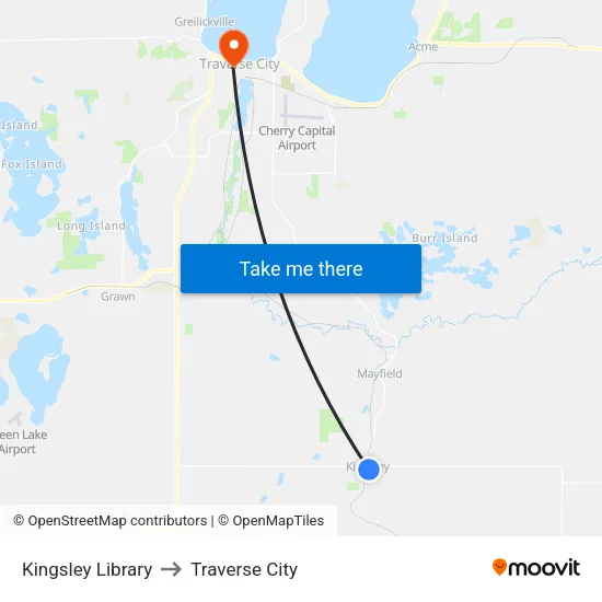 Kingsley Library to Traverse City map