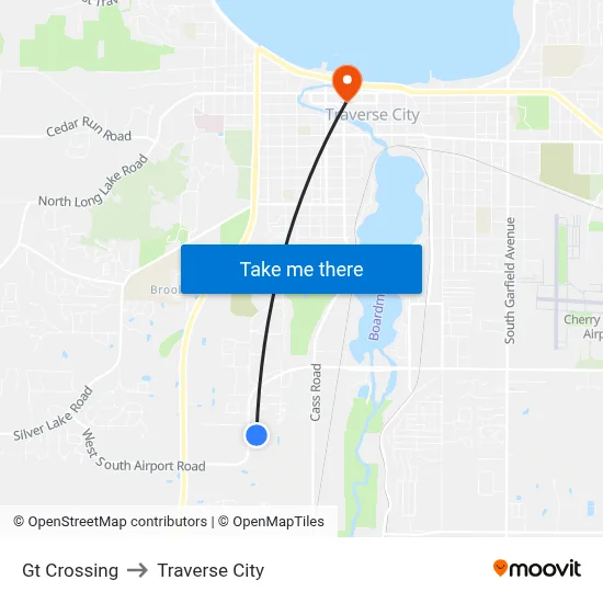 Gt Crossing to Traverse City map