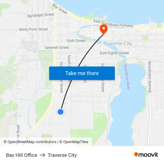 Bay Hill Office to Traverse City map