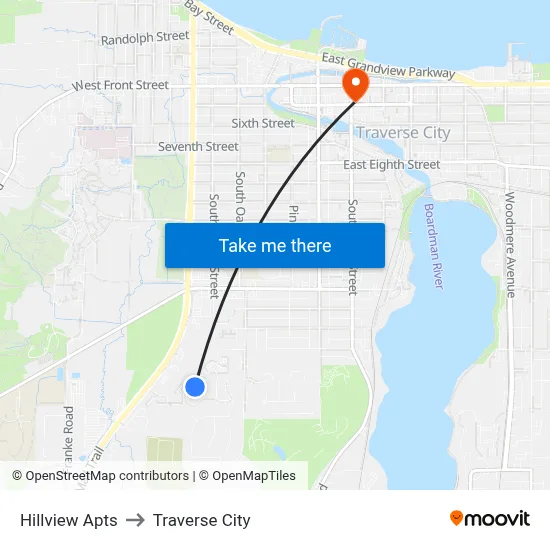 Hillview Apts to Traverse City map