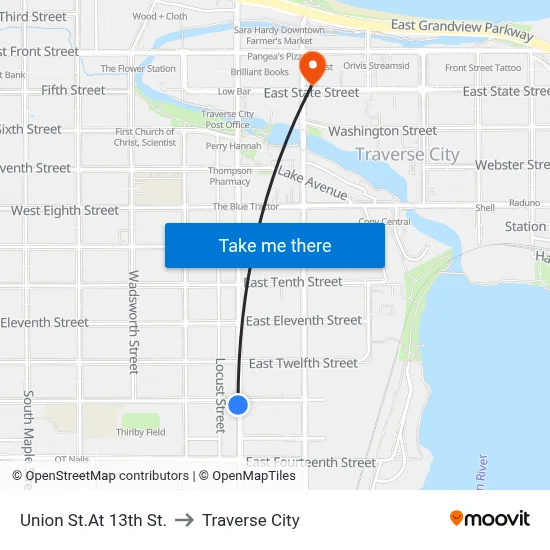 Union St.At 13th St. to Traverse City map