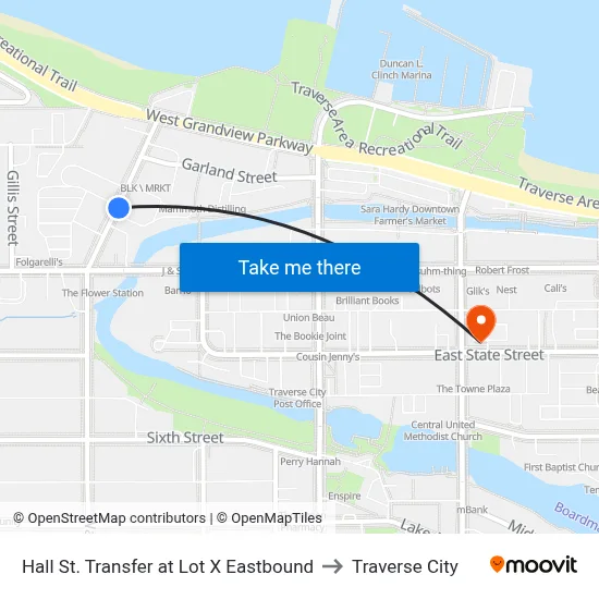Hall St. Transfer at Lot X Eastbound to Traverse City map