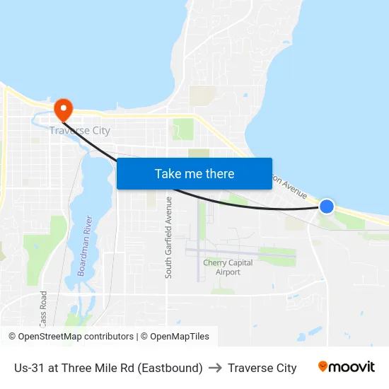Us-31 at Three Mile Rd (Eastbound) to Traverse City map