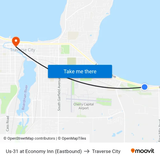 Us-31 at Economy Inn (Eastbound) to Traverse City map
