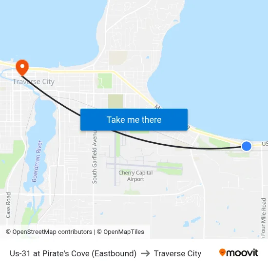 Us-31 at Pirate's Cove (Eastbound) to Traverse City map