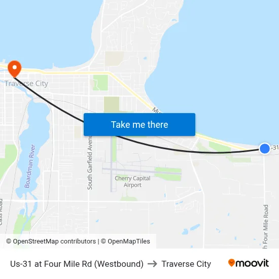 Us-31 at Four Mile Rd (Westbound) to Traverse City map