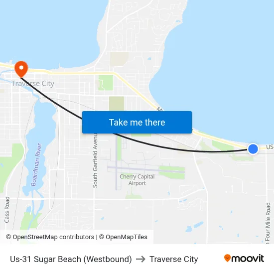 Us-31 Sugar Beach (Westbound) to Traverse City map