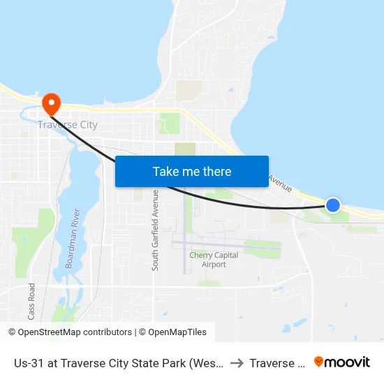 Us-31 at Traverse City State Park (Westbound) to Traverse City map