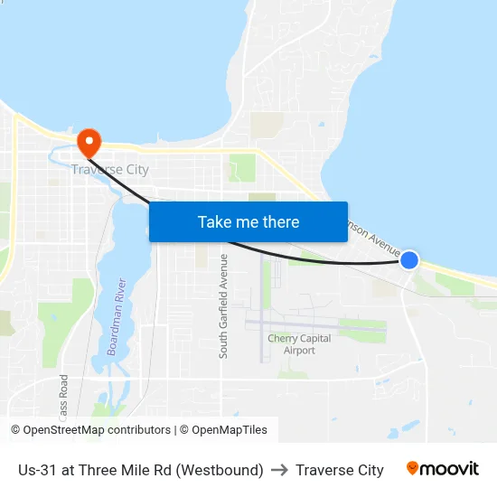 Us-31 at Three Mile Rd (Westbound) to Traverse City map