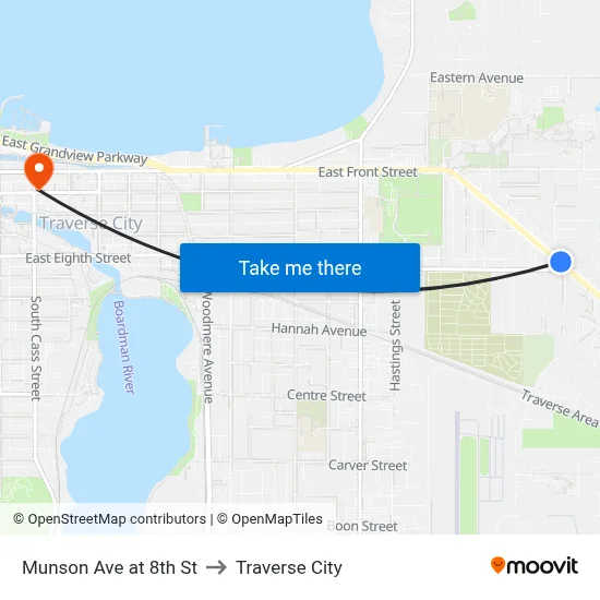 Munson Ave at 8th St to Traverse City map