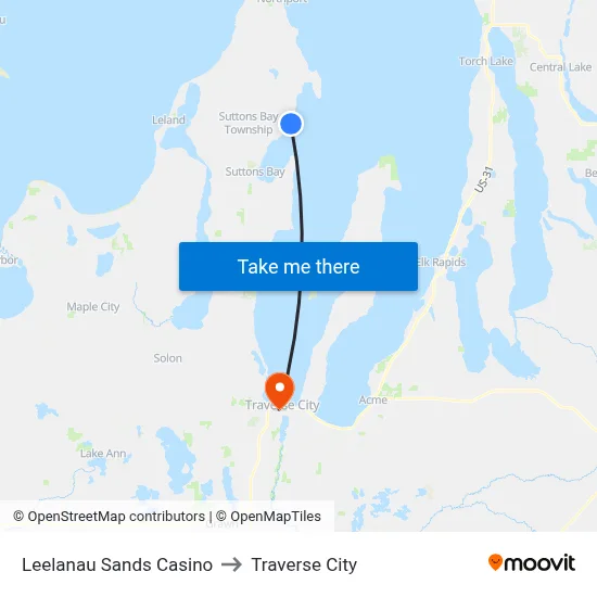 Leelanau Sands Casino to Traverse City map