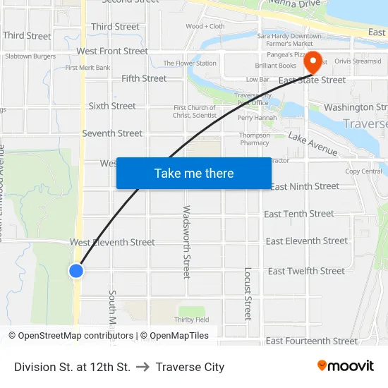 Division St. at 12th St. to Traverse City map