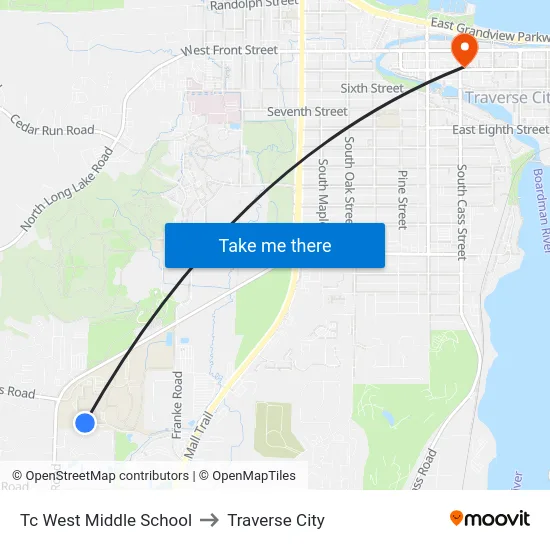 Tc West Middle School to Traverse City map