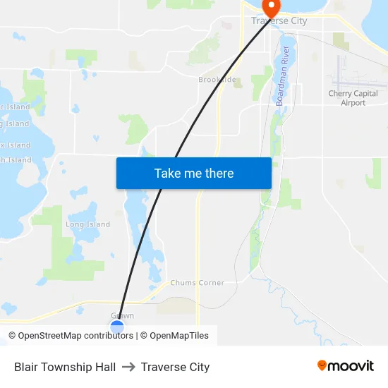 Blair Township Hall to Traverse City map