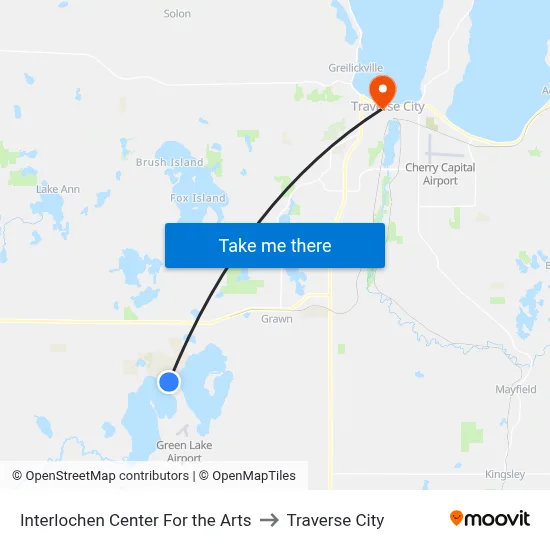 Interlochen Center For the Arts to Traverse City map