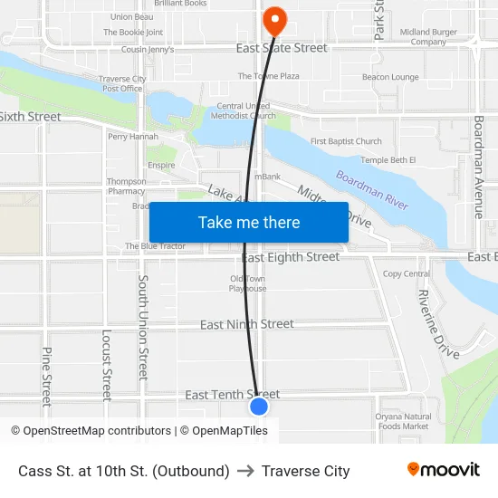 Cass St. at 10th St. (Outbound) to Traverse City map