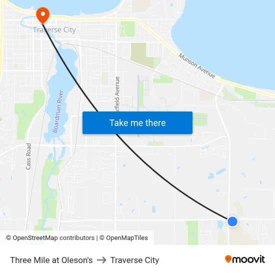 Three Mile at Oleson's to Traverse City map