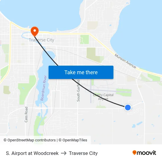 S. Airport at Woodcreek to Traverse City map